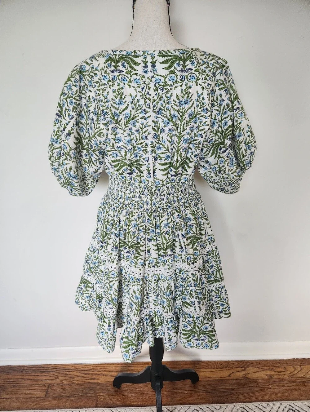 SAYLOR White Floral Puff-Sleeve Mini Dress with Green Print - Picture 11 of 16